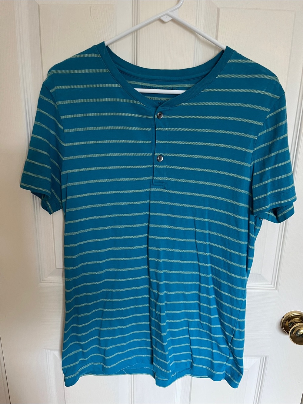 Banana Republic Men's Teal Striped Henley Short-Sleeve Shirt